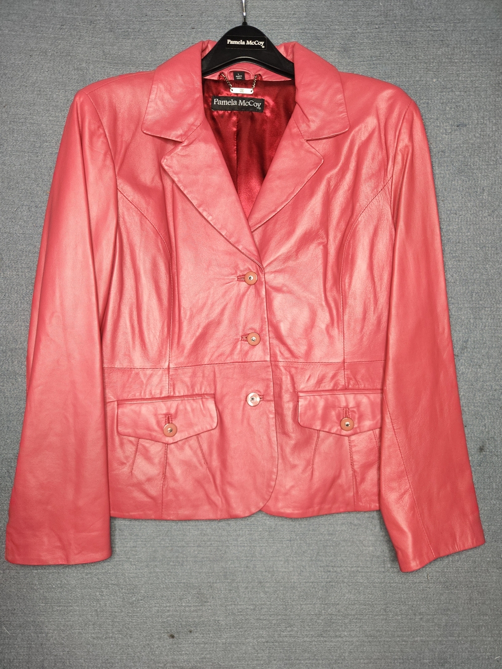 Pamela McCoy Coral Pink Leather Blazer